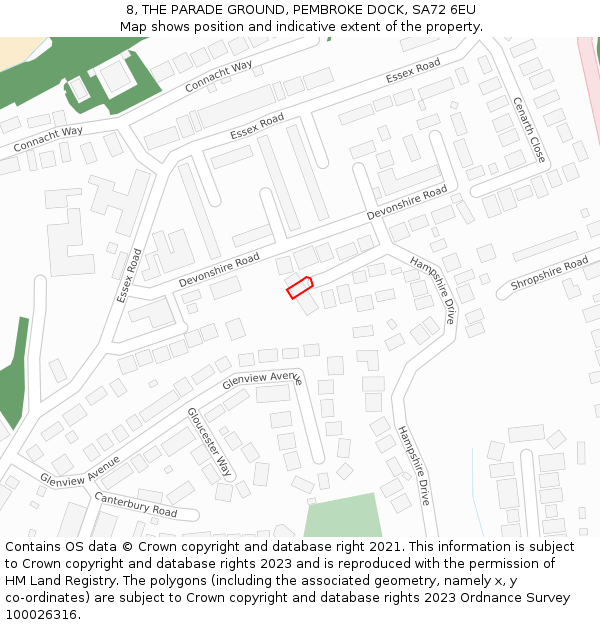 8, THE PARADE GROUND, PEMBROKE DOCK, SA72 6EU: Location map and indicative extent of plot