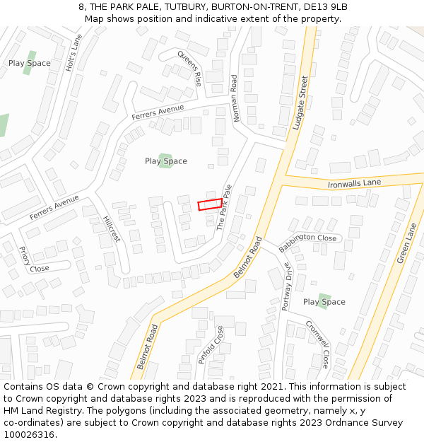 8, THE PARK PALE, TUTBURY, BURTON-ON-TRENT, DE13 9LB: Location map and indicative extent of plot