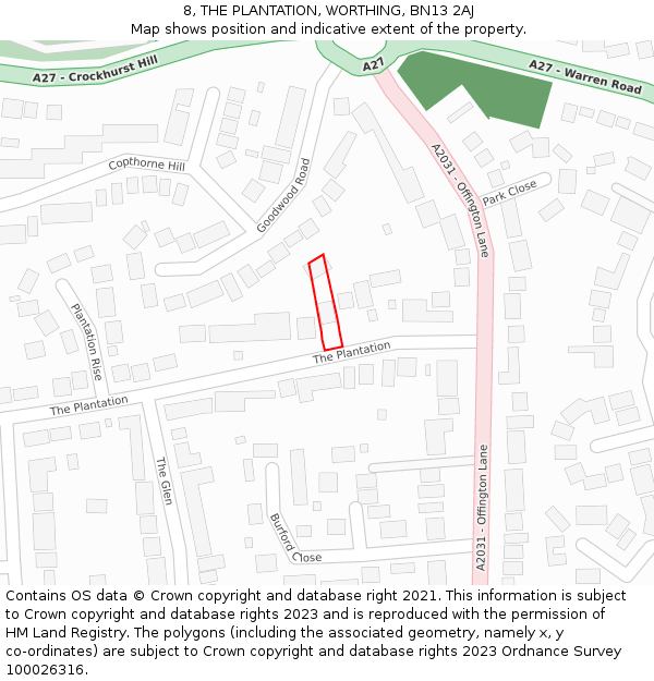 8, THE PLANTATION, WORTHING, BN13 2AJ: Location map and indicative extent of plot