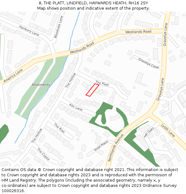 8, THE PLATT, LINDFIELD, HAYWARDS HEATH, RH16 2SY: Location map and indicative extent of plot