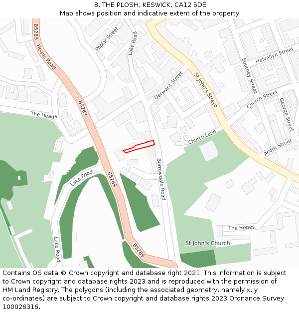 8, THE PLOSH, KESWICK, CA12 5DE: Location map and indicative extent of plot