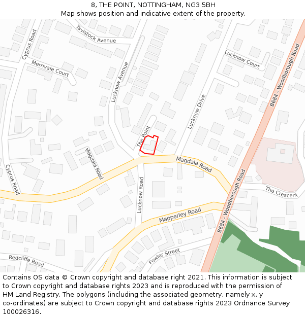 8, THE POINT, NOTTINGHAM, NG3 5BH: Location map and indicative extent of plot
