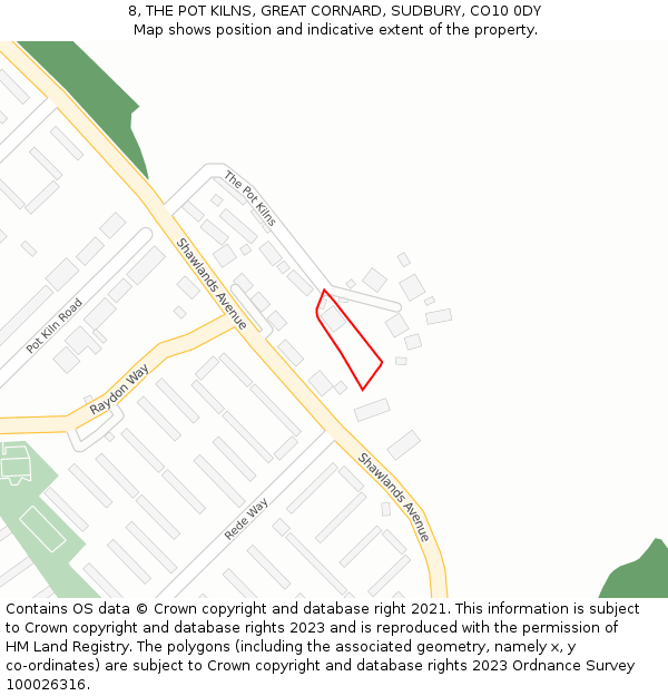 8, THE POT KILNS, GREAT CORNARD, SUDBURY, CO10 0DY: Location map and indicative extent of plot