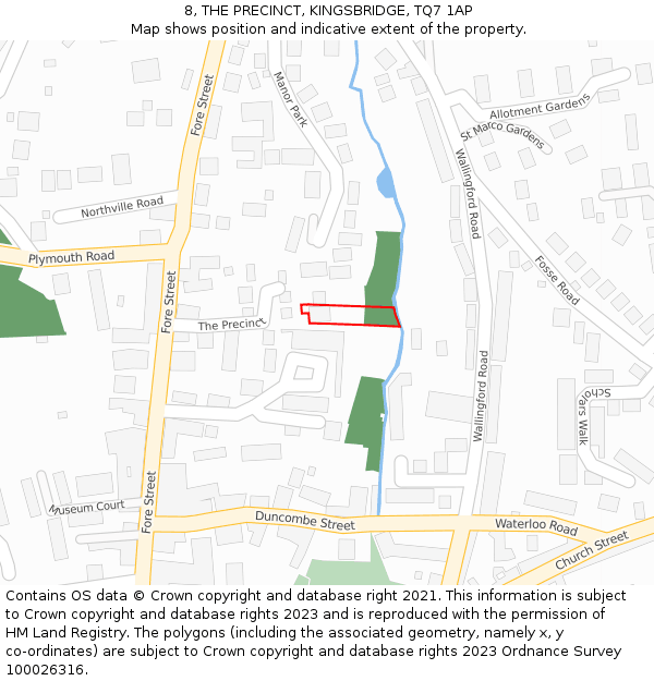 8, THE PRECINCT, KINGSBRIDGE, TQ7 1AP: Location map and indicative extent of plot
