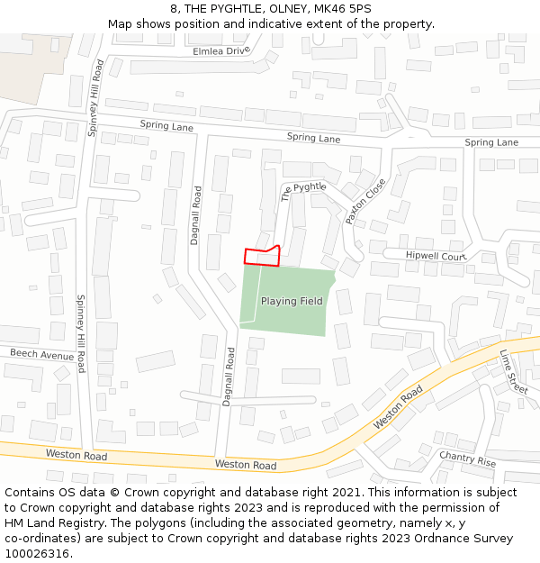 8, THE PYGHTLE, OLNEY, MK46 5PS: Location map and indicative extent of plot