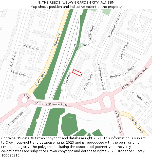 8, THE REEDS, WELWYN GARDEN CITY, AL7 3BN: Location map and indicative extent of plot