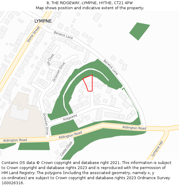 8, THE RIDGEWAY, LYMPNE, HYTHE, CT21 4PW: Location map and indicative extent of plot