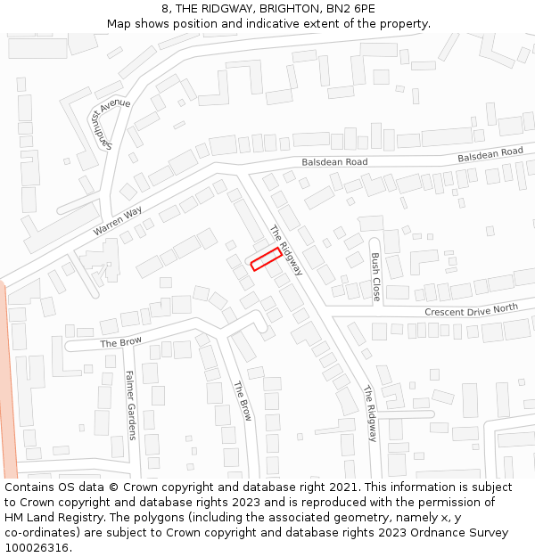 8, THE RIDGWAY, BRIGHTON, BN2 6PE: Location map and indicative extent of plot