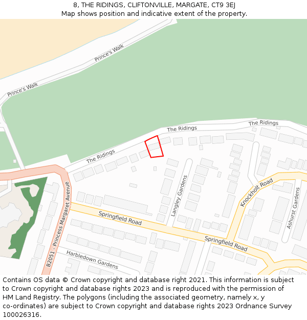 8, THE RIDINGS, CLIFTONVILLE, MARGATE, CT9 3EJ: Location map and indicative extent of plot