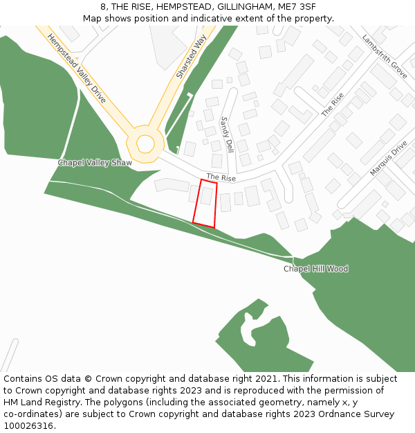 8, THE RISE, HEMPSTEAD, GILLINGHAM, ME7 3SF: Location map and indicative extent of plot