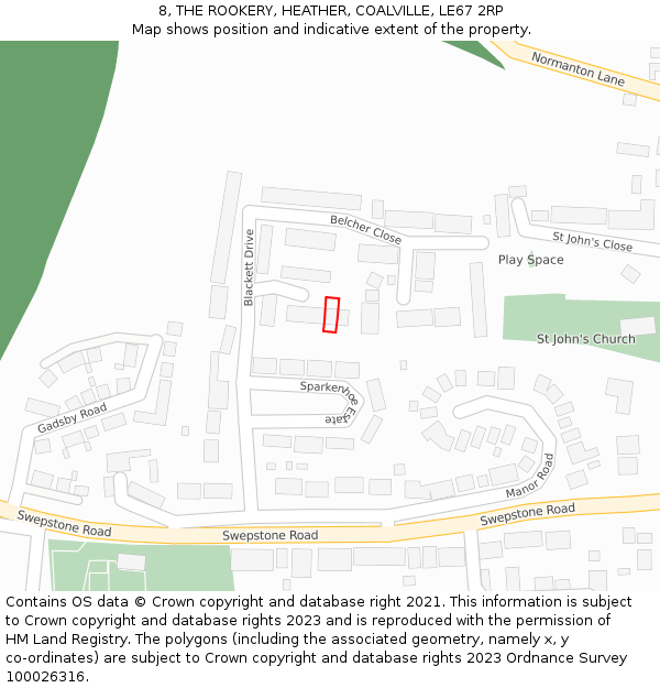 8, THE ROOKERY, HEATHER, COALVILLE, LE67 2RP: Location map and indicative extent of plot