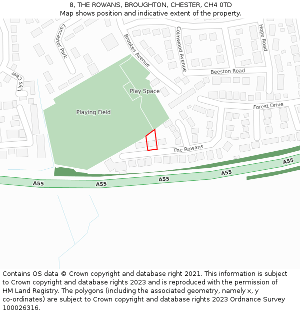 8, THE ROWANS, BROUGHTON, CHESTER, CH4 0TD: Location map and indicative extent of plot