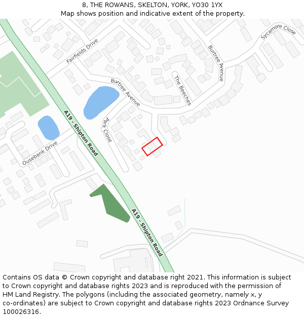 8, THE ROWANS, SKELTON, YORK, YO30 1YX: Location map and indicative extent of plot