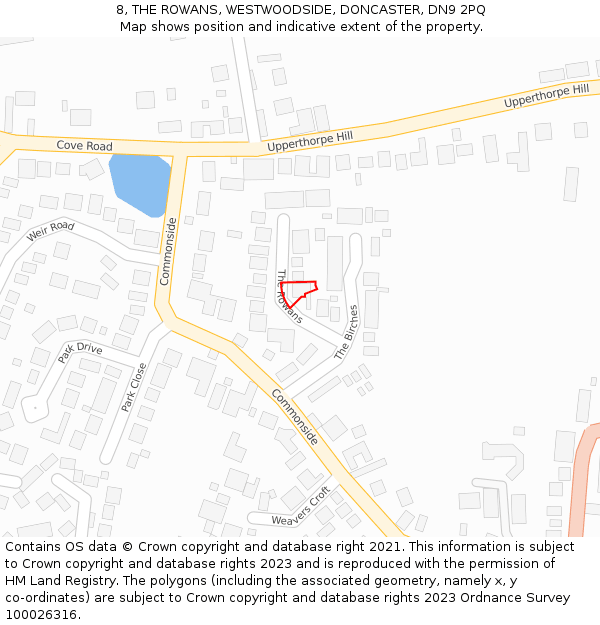 8, THE ROWANS, WESTWOODSIDE, DONCASTER, DN9 2PQ: Location map and indicative extent of plot