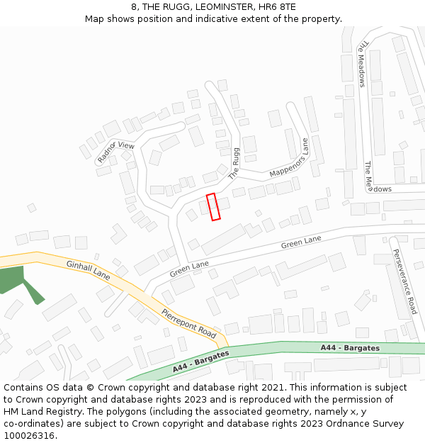 8, THE RUGG, LEOMINSTER, HR6 8TE: Location map and indicative extent of plot