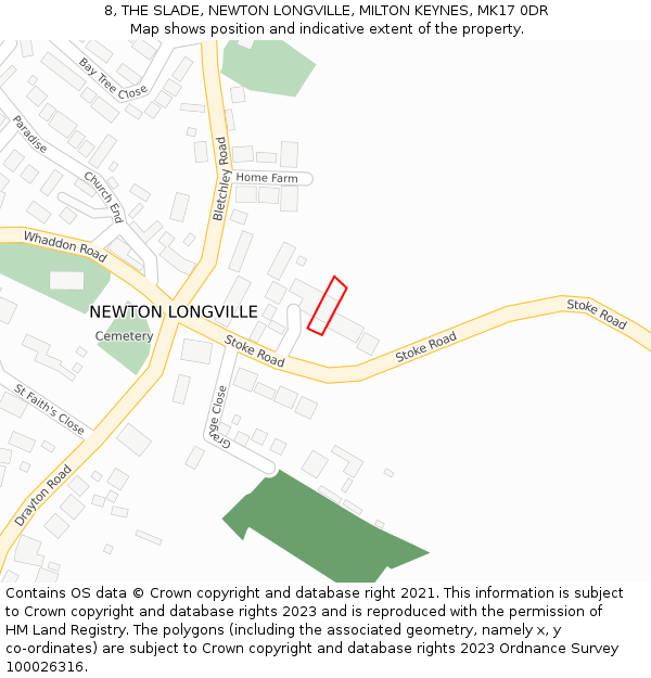 8, THE SLADE, NEWTON LONGVILLE, MILTON KEYNES, MK17 0DR: Location map and indicative extent of plot