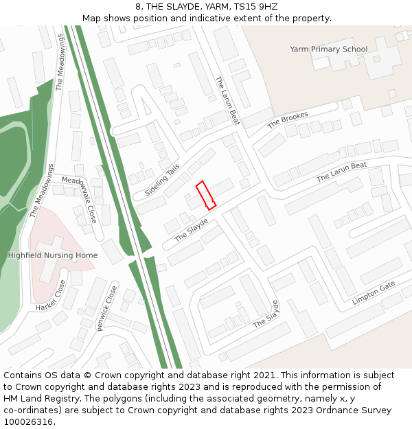 8, THE SLAYDE, YARM, TS15 9HZ: Location map and indicative extent of plot