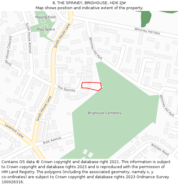 8, THE SPINNEY, BRIGHOUSE, HD6 2JW: Location map and indicative extent of plot