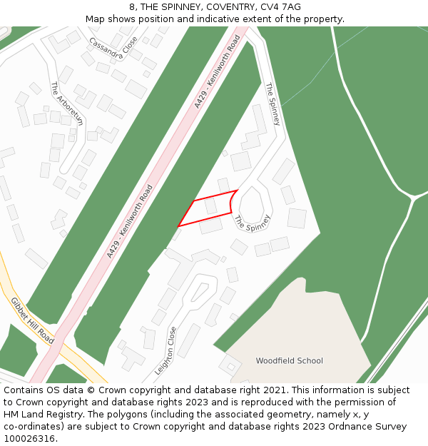 8, THE SPINNEY, COVENTRY, CV4 7AG: Location map and indicative extent of plot