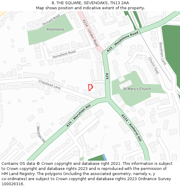 8, THE SQUARE, SEVENOAKS, TN13 2AA: Location map and indicative extent of plot