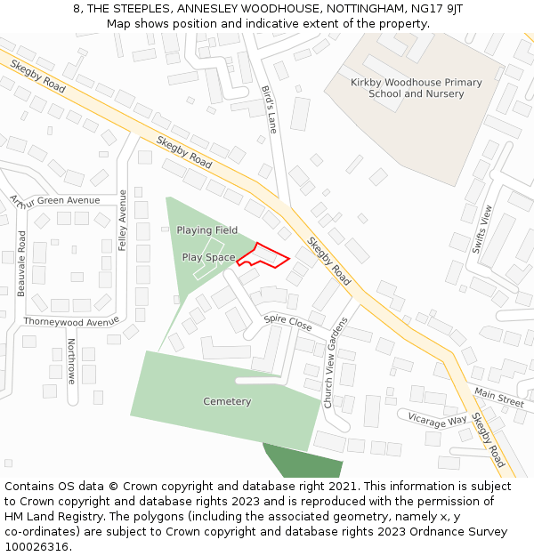 8, THE STEEPLES, ANNESLEY WOODHOUSE, NOTTINGHAM, NG17 9JT: Location map and indicative extent of plot