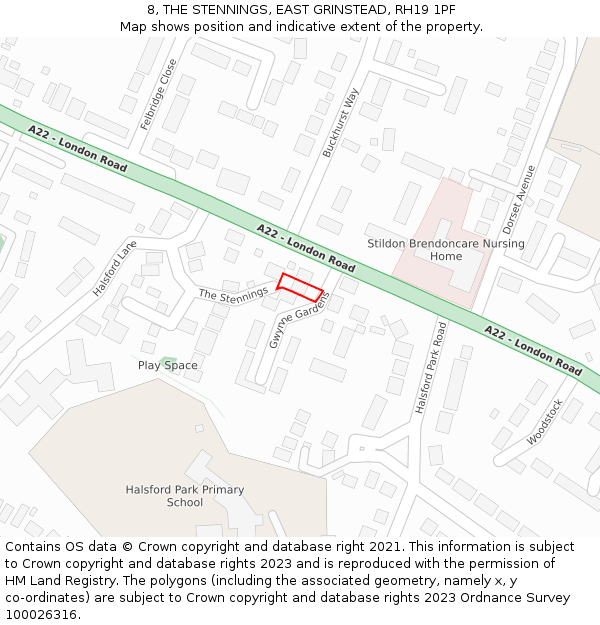 8, THE STENNINGS, EAST GRINSTEAD, RH19 1PF: Location map and indicative extent of plot