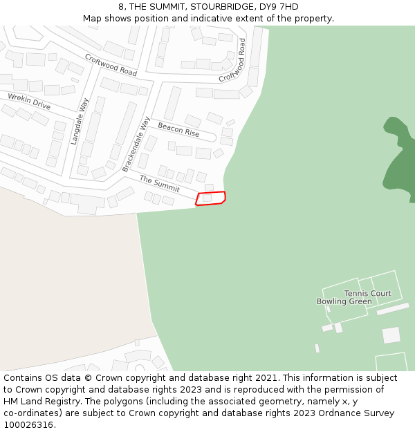 8, THE SUMMIT, STOURBRIDGE, DY9 7HD: Location map and indicative extent of plot