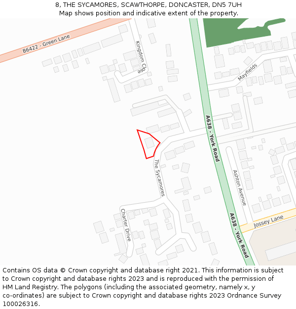 8, THE SYCAMORES, SCAWTHORPE, DONCASTER, DN5 7UH: Location map and indicative extent of plot