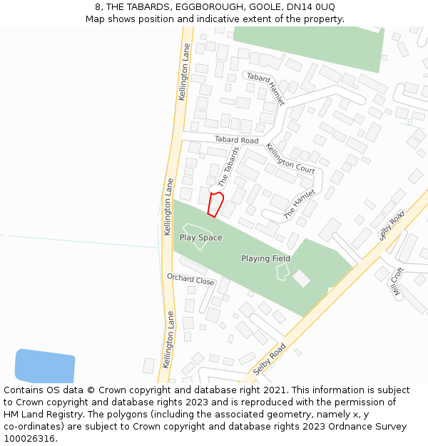 8, THE TABARDS, EGGBOROUGH, GOOLE, DN14 0UQ: Location map and indicative extent of plot