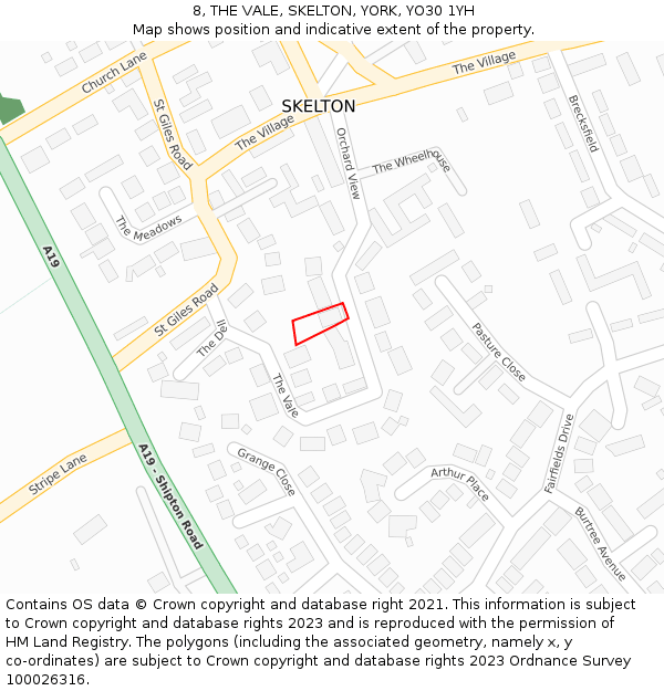 8, THE VALE, SKELTON, YORK, YO30 1YH: Location map and indicative extent of plot