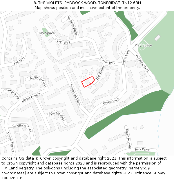 8, THE VIOLETS, PADDOCK WOOD, TONBRIDGE, TN12 6BH: Location map and indicative extent of plot