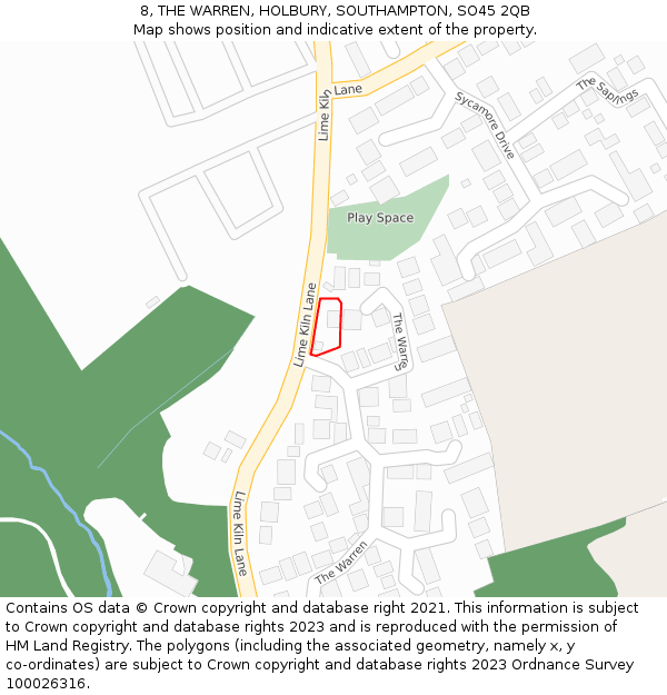 8, THE WARREN, HOLBURY, SOUTHAMPTON, SO45 2QB: Location map and indicative extent of plot