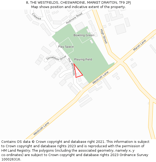 8, THE WESTFIELDS, CHESWARDINE, MARKET DRAYTON, TF9 2PJ: Location map and indicative extent of plot