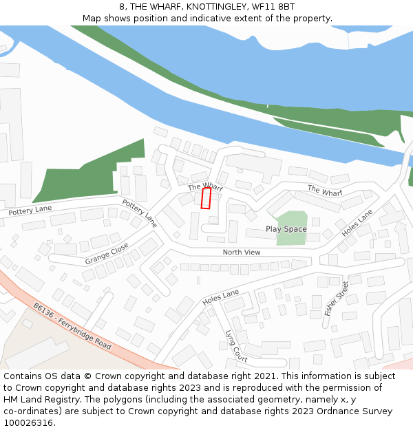 8, THE WHARF, KNOTTINGLEY, WF11 8BT: Location map and indicative extent of plot