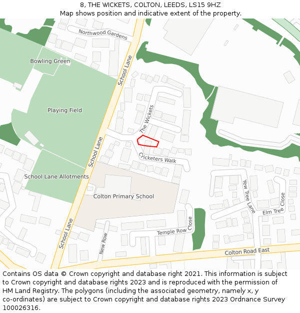 8, THE WICKETS, COLTON, LEEDS, LS15 9HZ: Location map and indicative extent of plot