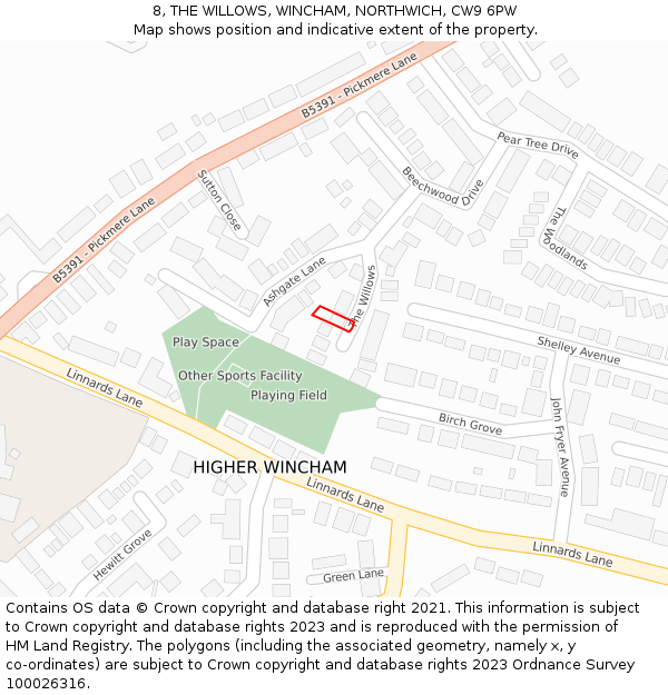 8, THE WILLOWS, WINCHAM, NORTHWICH, CW9 6PW: Location map and indicative extent of plot