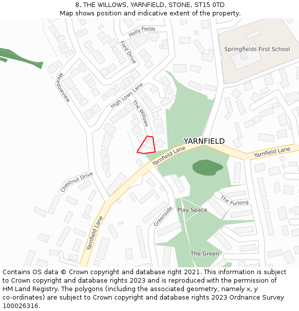 8, THE WILLOWS, YARNFIELD, STONE, ST15 0TD: Location map and indicative extent of plot