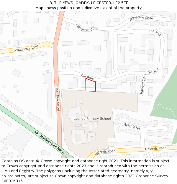 8, THE YEWS, OADBY, LEICESTER, LE2 5EF: Location map and indicative extent of plot