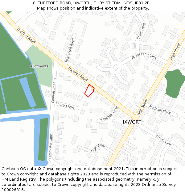 8, THETFORD ROAD, IXWORTH, BURY ST EDMUNDS, IP31 2EU: Location map and indicative extent of plot