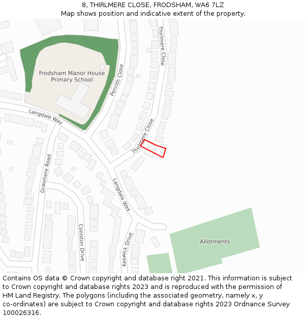 8, THIRLMERE CLOSE, FRODSHAM, WA6 7LZ: Location map and indicative extent of plot