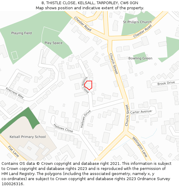 8, THISTLE CLOSE, KELSALL, TARPORLEY, CW6 0GN: Location map and indicative extent of plot