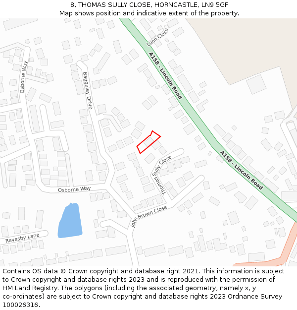 8, THOMAS SULLY CLOSE, HORNCASTLE, LN9 5GF: Location map and indicative extent of plot