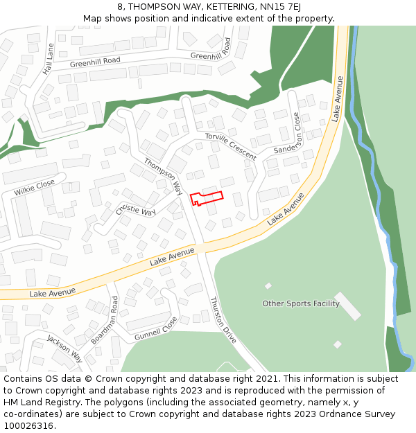 8, THOMPSON WAY, KETTERING, NN15 7EJ: Location map and indicative extent of plot