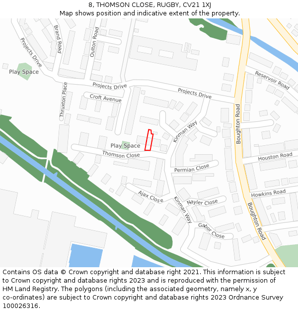 8, THOMSON CLOSE, RUGBY, CV21 1XJ: Location map and indicative extent of plot