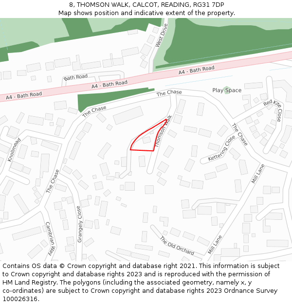 8, THOMSON WALK, CALCOT, READING, RG31 7DP: Location map and indicative extent of plot