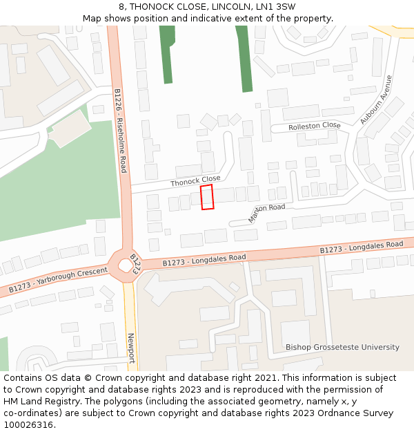 8, THONOCK CLOSE, LINCOLN, LN1 3SW: Location map and indicative extent of plot