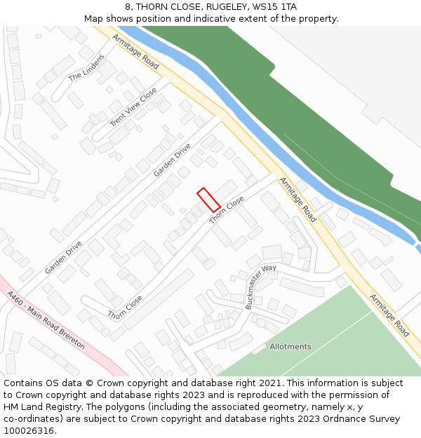 8, THORN CLOSE, RUGELEY, WS15 1TA: Location map and indicative extent of plot