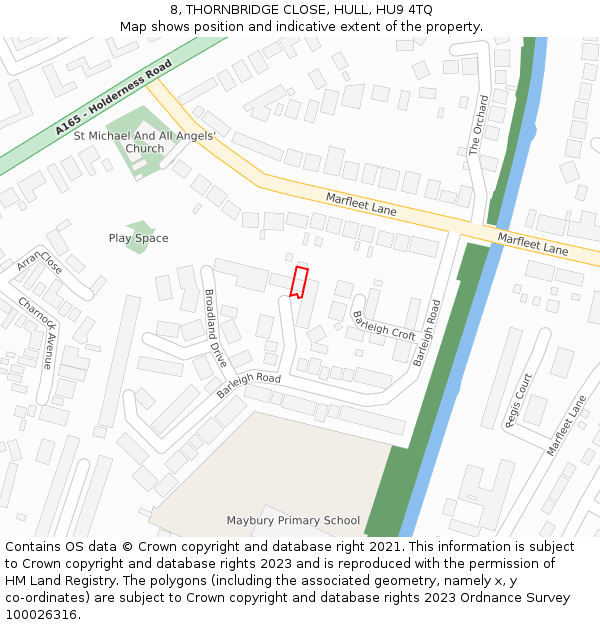 8, THORNBRIDGE CLOSE, HULL, HU9 4TQ: Location map and indicative extent of plot