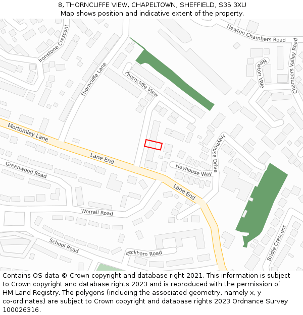 8, THORNCLIFFE VIEW, CHAPELTOWN, SHEFFIELD, S35 3XU: Location map and indicative extent of plot