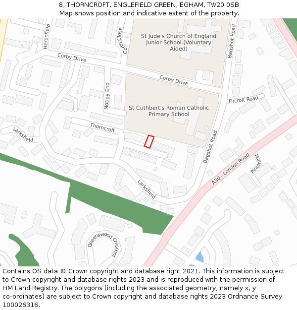 8, THORNCROFT, ENGLEFIELD GREEN, EGHAM, TW20 0SB: Location map and indicative extent of plot